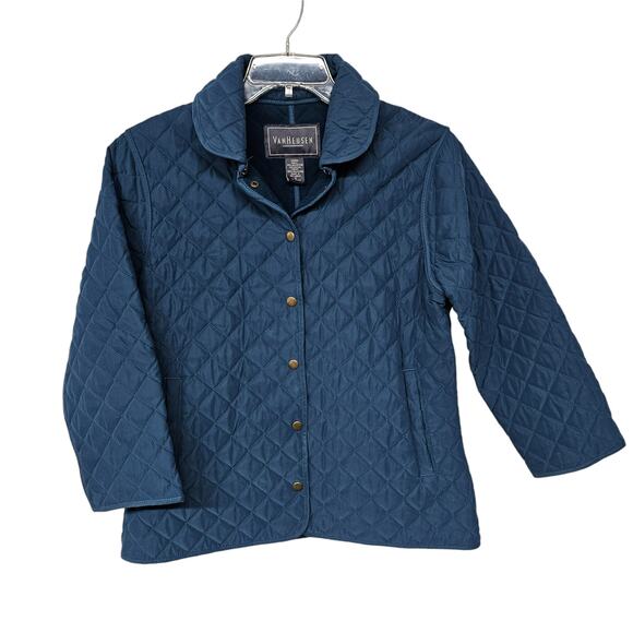 Van Heusen Womens Snap Up Quilted Jacket Sz M Teal Blue Normcore Casual - Picture 1 of 7